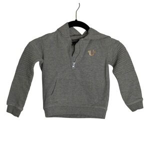 True Religion Kids 2T Heather Gray Quarter Zip Moto Hoodie Gold Foil Logo